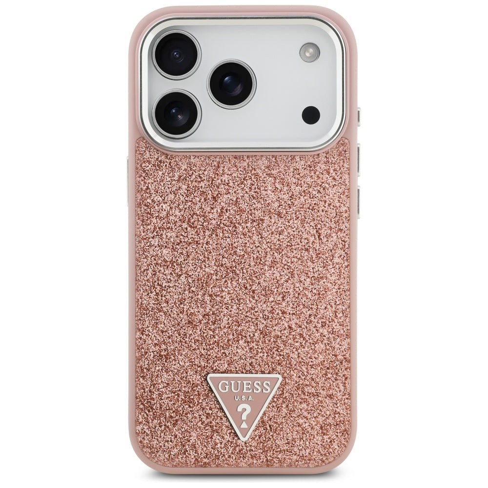 MagSafe-skal för Apple iPhone 17 Pro, Guess, Glitter Triangle Logo, Rosa