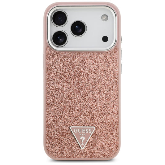 MagSafe-skal för Apple iPhone 17 Pro, Guess, Glitter Triangle Logo, Rosa