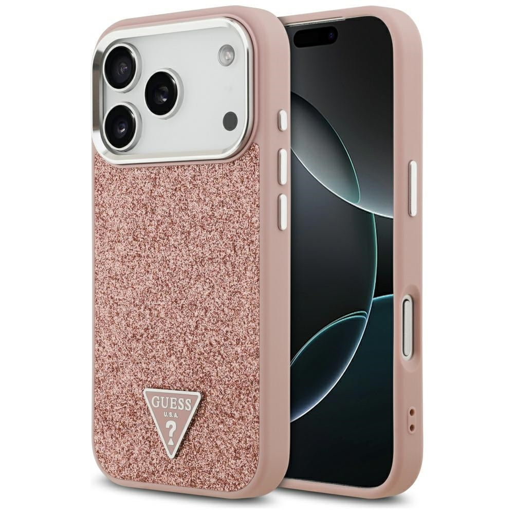 MagSafe-skal för Apple iPhone 17 Pro, Guess, Glitter Triangle Logo, Rosa