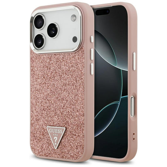 MagSafe-skal för Apple iPhone 17 Pro, Guess, Glitter Triangle Logo, Rosa