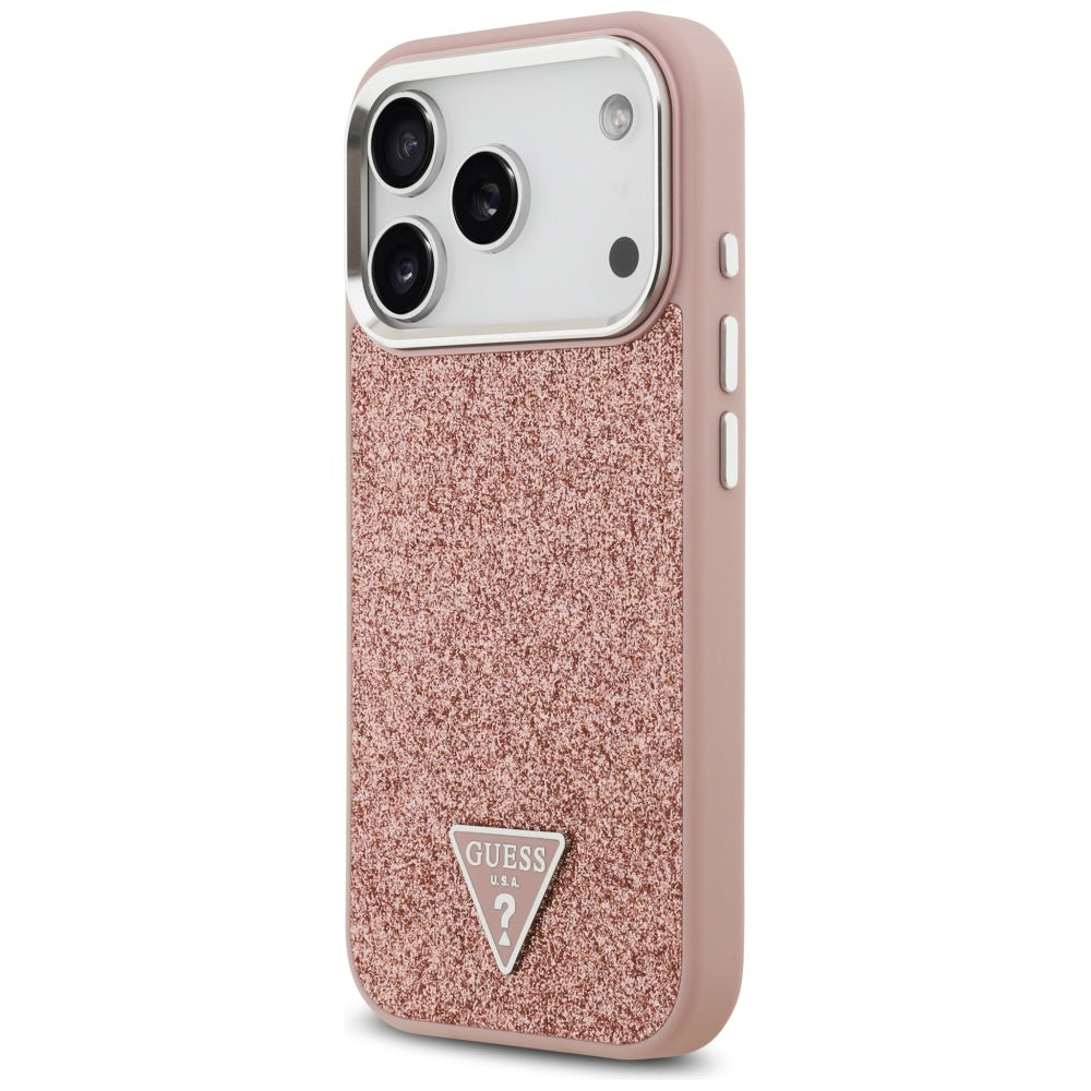 MagSafe-skal för Apple iPhone 17 Pro, Guess, Glitter Triangle Logo, Rosa