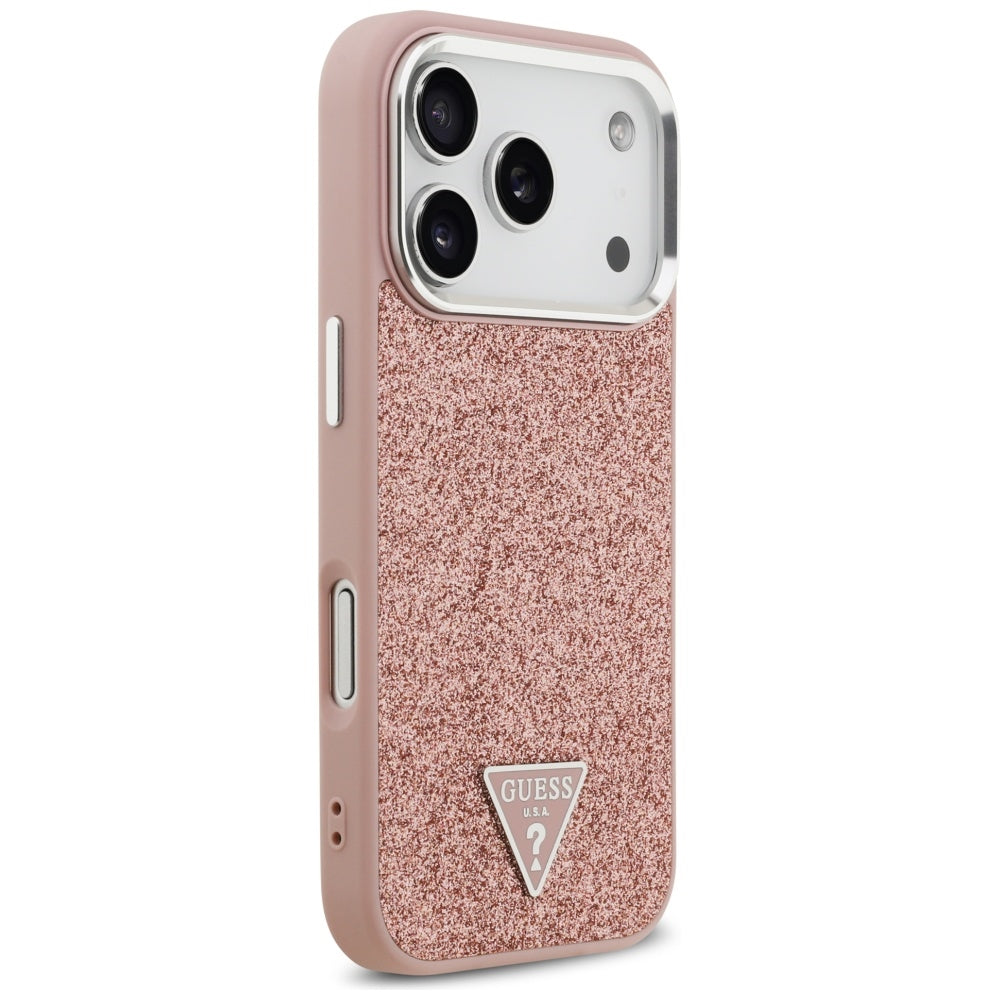 MagSafe-skal för Apple iPhone 17 Pro, Guess, Glitter Triangle Logo, Rosa