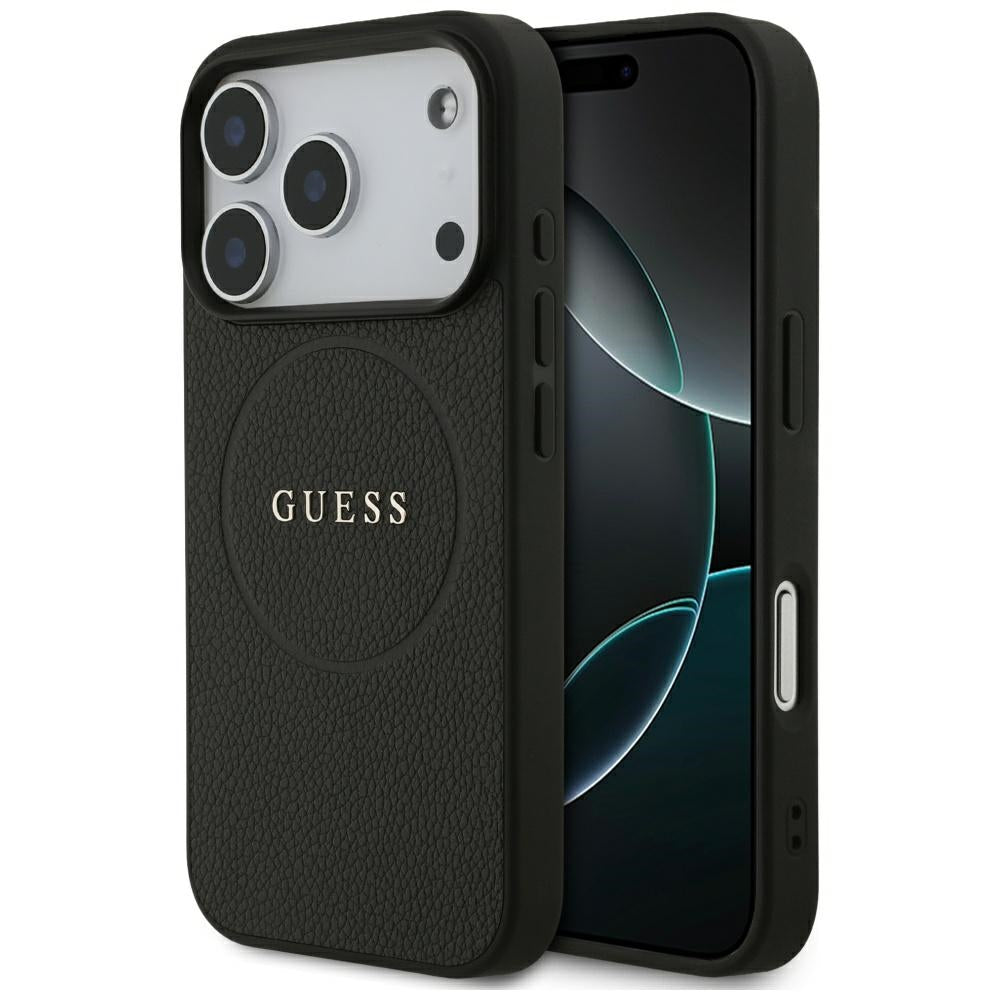 MagSafe Case for Apple iPhone 17 Pro, Guess, Grained Gold Ring, Black