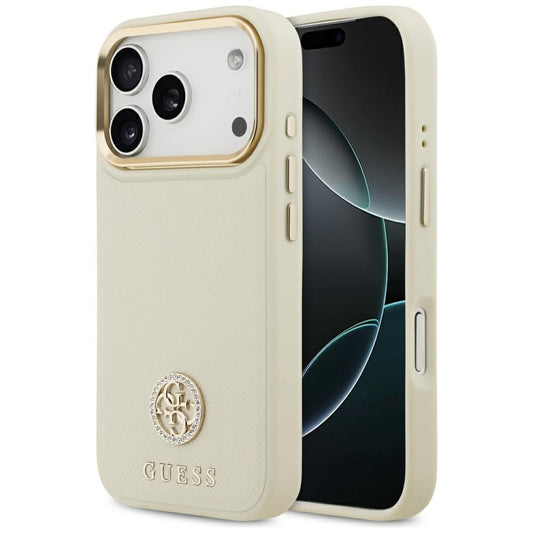 MagSafe-skal för Apple iPhone 17 Pro, Guess, Grained Strass Logo, Beige