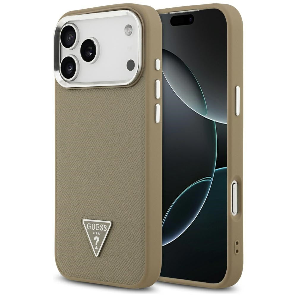 MagSafe Case for Apple iPhone 17 Pro, Guess, Grained Triangle Logo, Brown