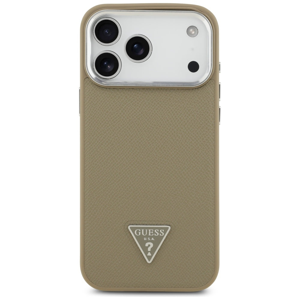 MagSafe Case for Apple iPhone 17 Pro, Guess, Grained Triangle Logo, Brown