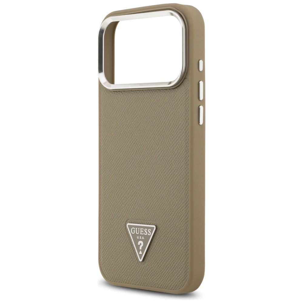 MagSafe Case for Apple iPhone 17 Pro, Guess, Grained Triangle Logo, Brown