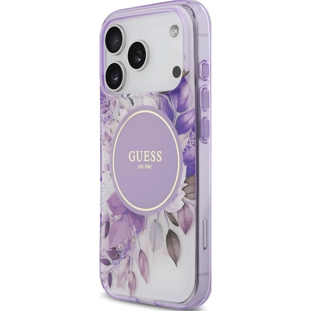 MagSafe-skal för Apple iPhone 17 Pro, Guess, IML Flower & Tonal Circle, Lila