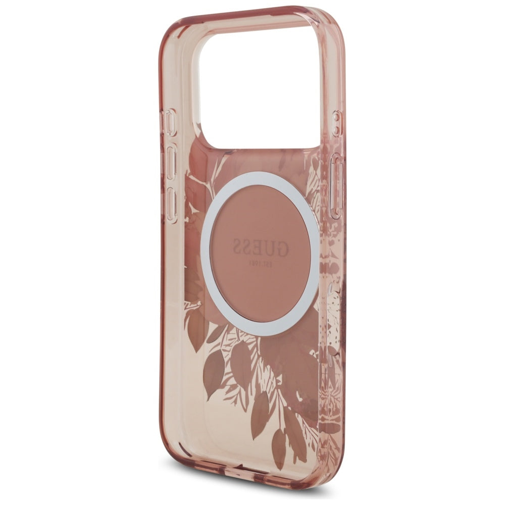 MagSafe-skal för Apple iPhone 17 Pro, Guess, IML Flowers with Pearl Strap, Rosa