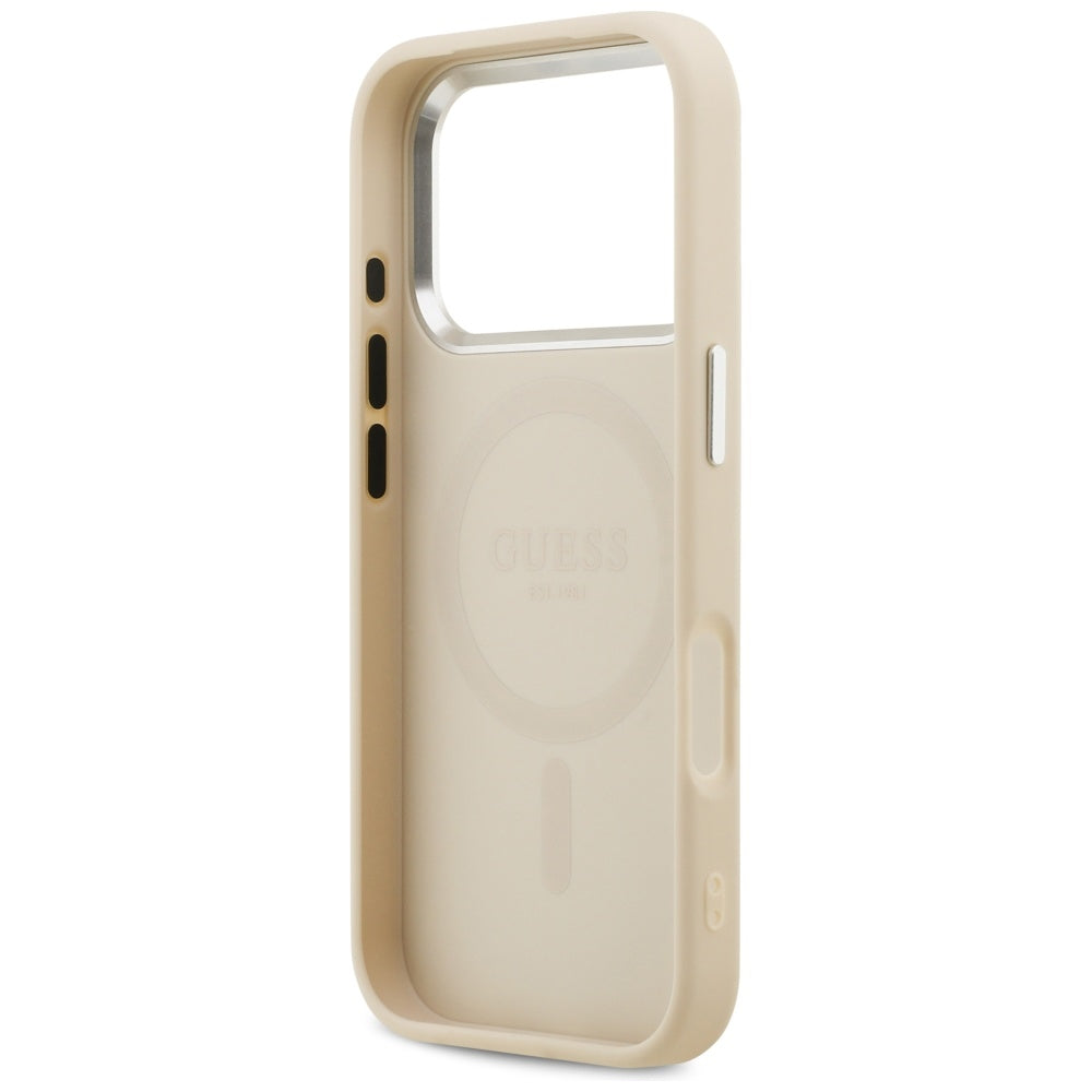 MagSafe Case for Apple iPhone 17 Pro, Guess, Peony Hot Stamp Script, Beige
