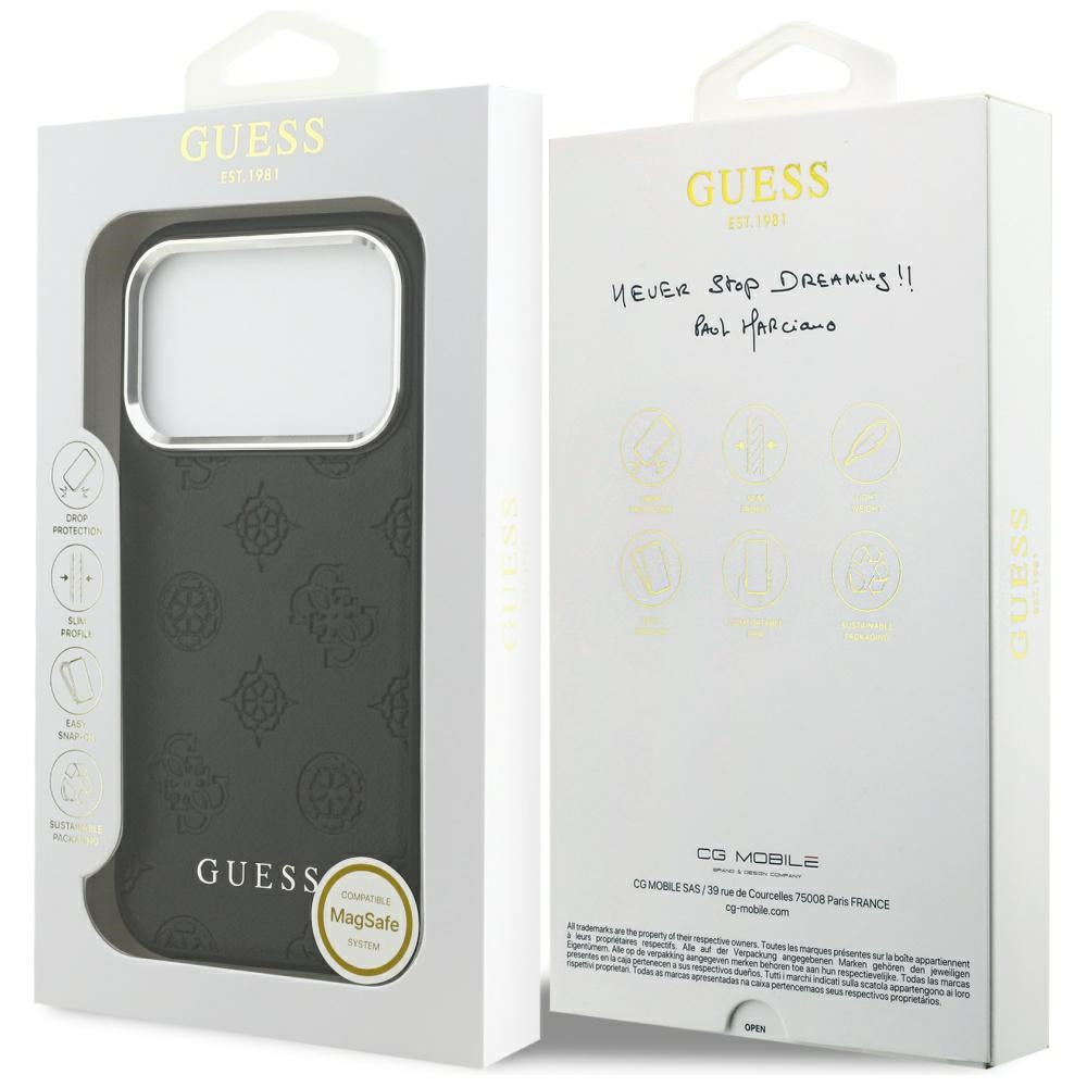 MagSafe-fodral för Apple iPhone 17 Pro, Guess, Peony Hot Stamp Script, Svart