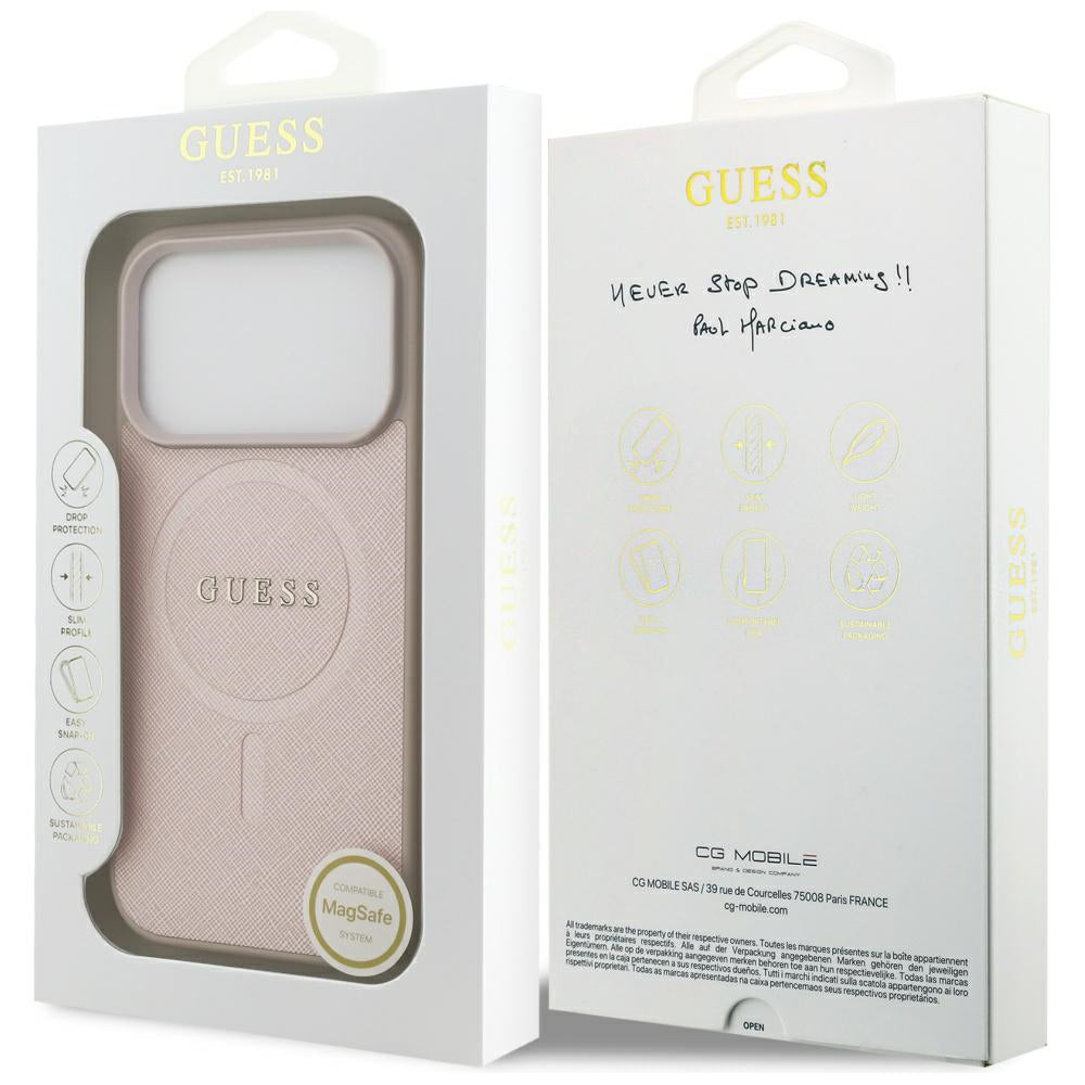 MagSafe-skal för Apple iPhone 17 Pro, Guess, Saffiano Classic Logo, Rosa