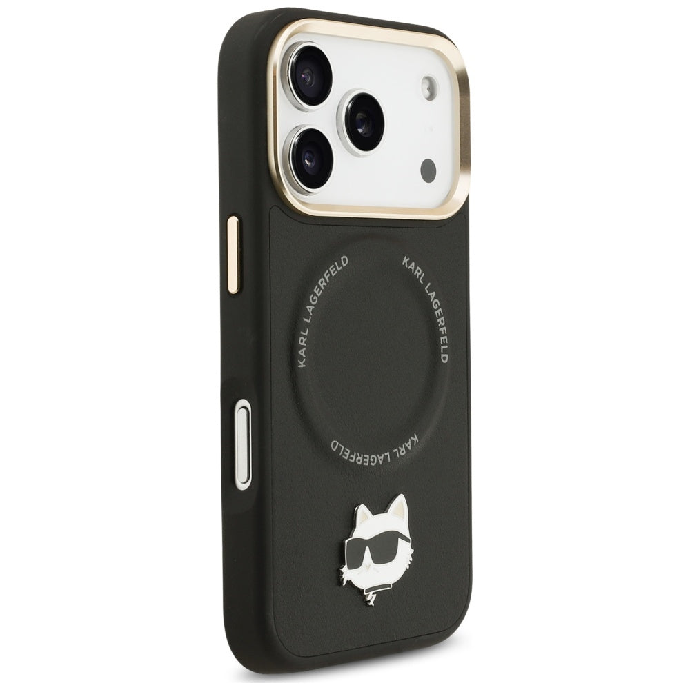 MagSafe-skal för Apple iPhone 17 Pro, Karl Lagerfeld, Big Strap Choupette Metal Logo, Svart