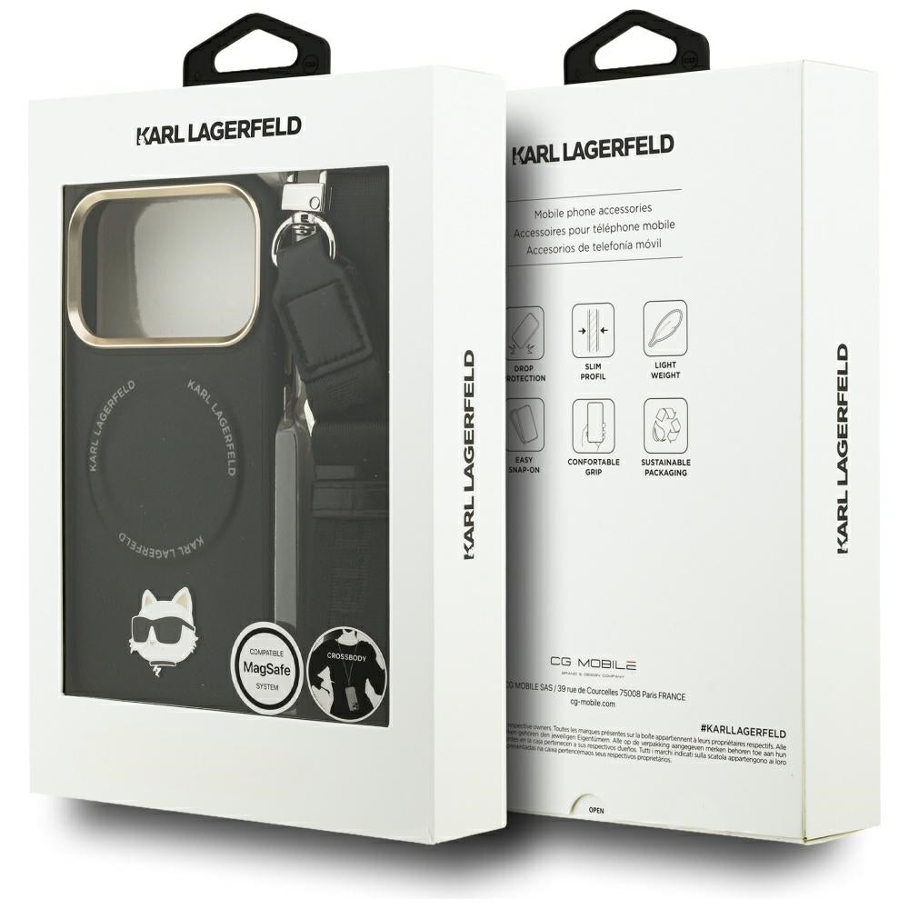MagSafe-skal för Apple iPhone 17 Pro, Karl Lagerfeld, Big Strap Choupette Metal Logo, Svart