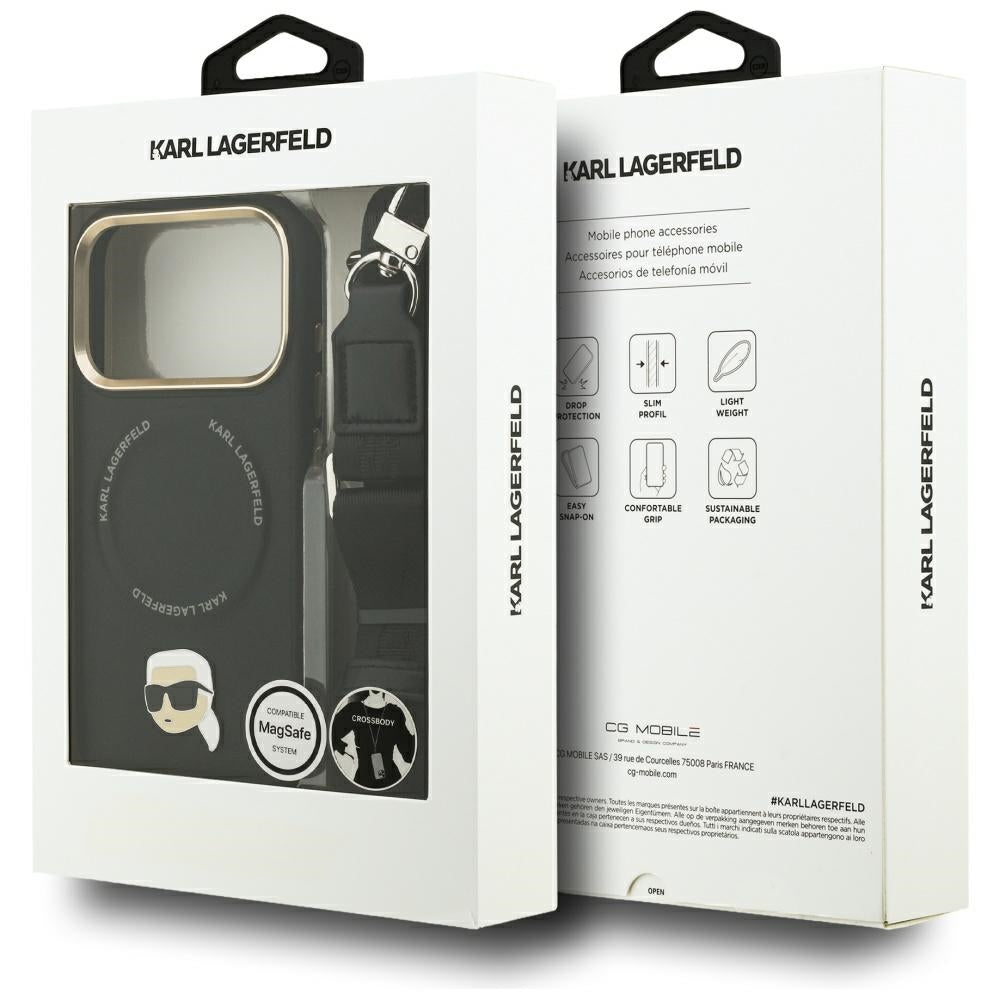 MagSafe-skal för Apple iPhone 17 Pro, Karl Lagerfeld, Big Strap Karl Metal Logo, Svart