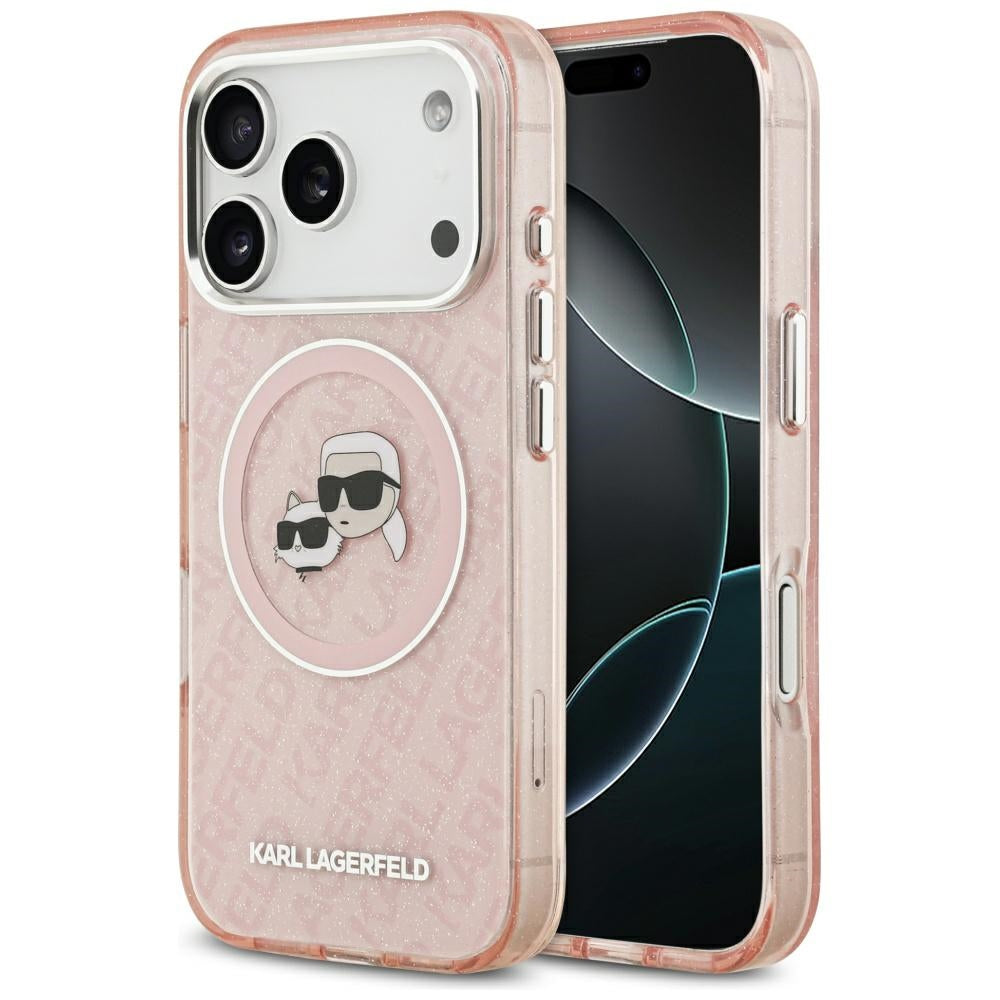 MagSafe-skal för Apple iPhone 17 Pro, Karl Lagerfeld, IML Glitter Karl & Choupette's Heads, Rosa