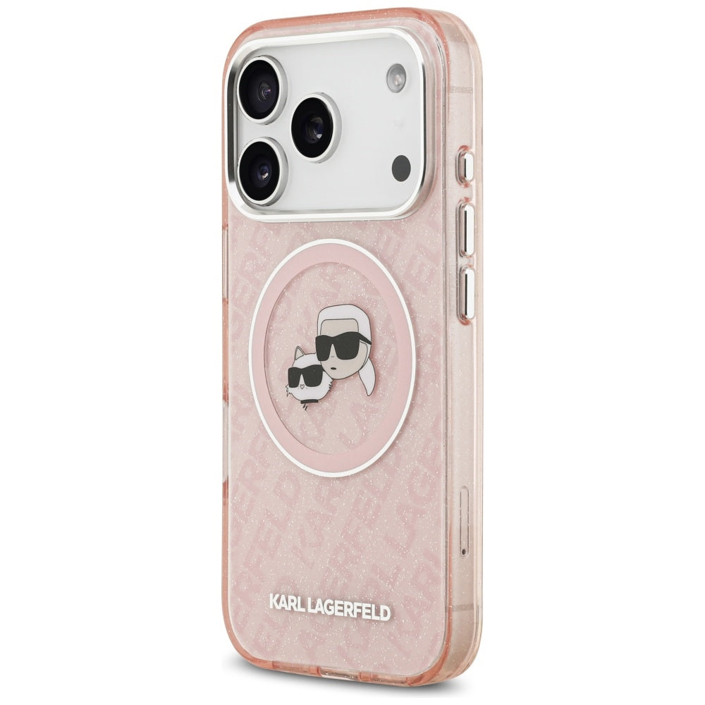 MagSafe-skal för Apple iPhone 17 Pro, Karl Lagerfeld, IML Glitter Karl & Choupette's Heads, Rosa
