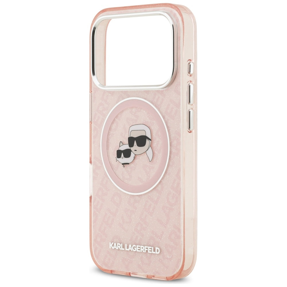 MagSafe-skal för Apple iPhone 17 Pro, Karl Lagerfeld, IML Glitter Karl & Choupette's Heads, Rosa