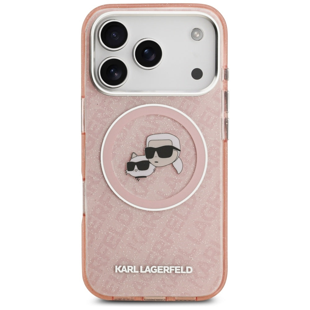 MagSafe-skal för Apple iPhone 17 Pro, Karl Lagerfeld, IML Glitter Karl & Choupette's Heads, Rosa