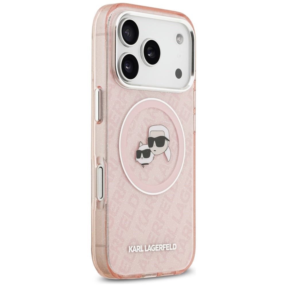 MagSafe-skal för Apple iPhone 17 Pro, Karl Lagerfeld, IML Glitter Karl & Choupette's Heads, Rosa