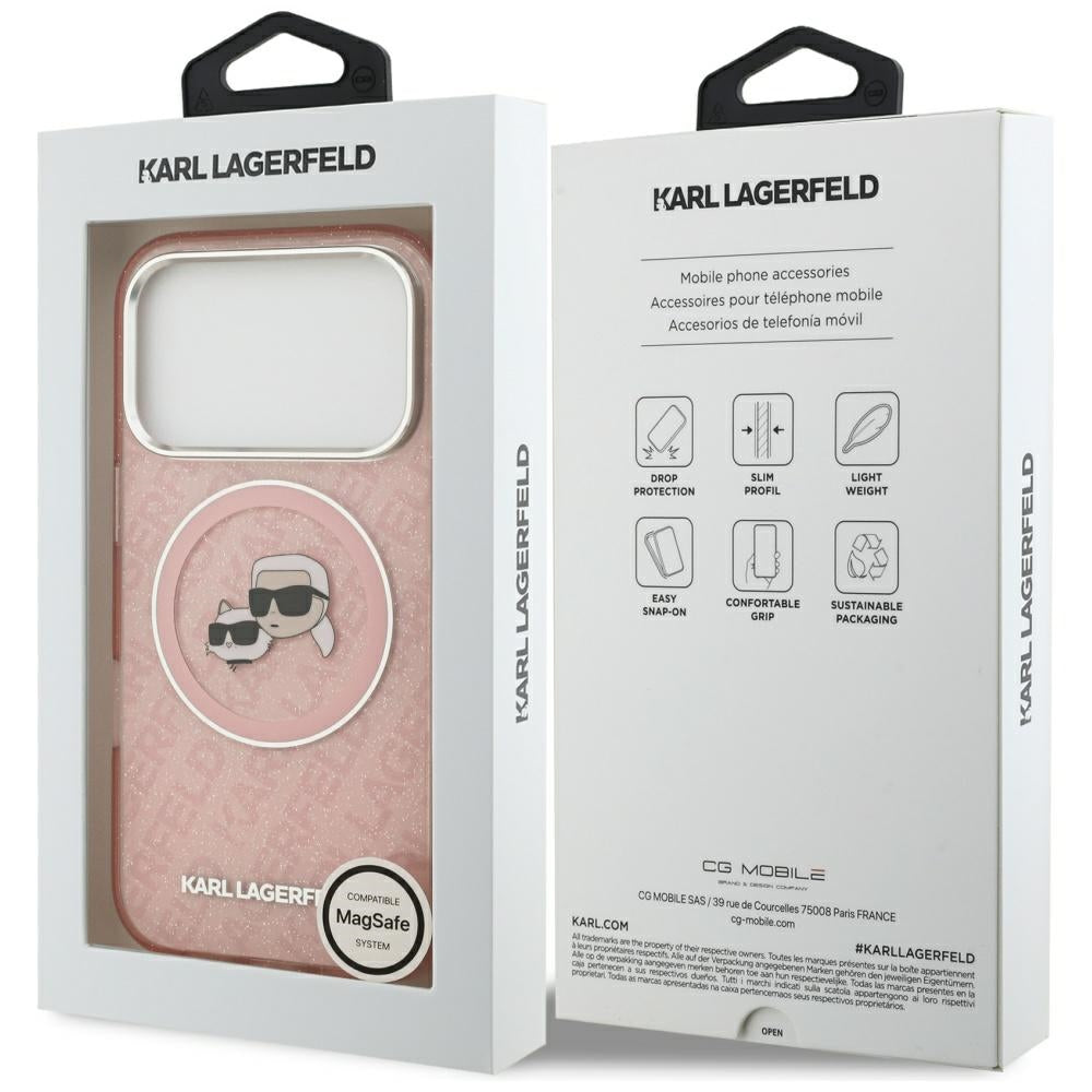 MagSafe-skal för Apple iPhone 17 Pro, Karl Lagerfeld, IML Glitter Karl & Choupette's Heads, Rosa
