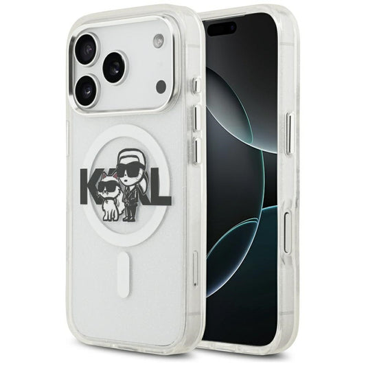 MagSafe-skal för Apple iPhone 17 Pro, Karl Lagerfeld, IML Sketch Logo Glitter Karl & Choupette, Transparent