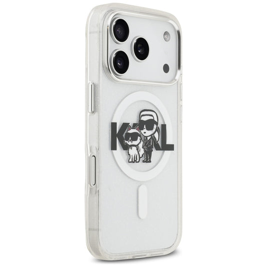 MagSafe-skal för Apple iPhone 17 Pro, Karl Lagerfeld, IML Sketch Logo Glitter Karl & Choupette, Transparent
