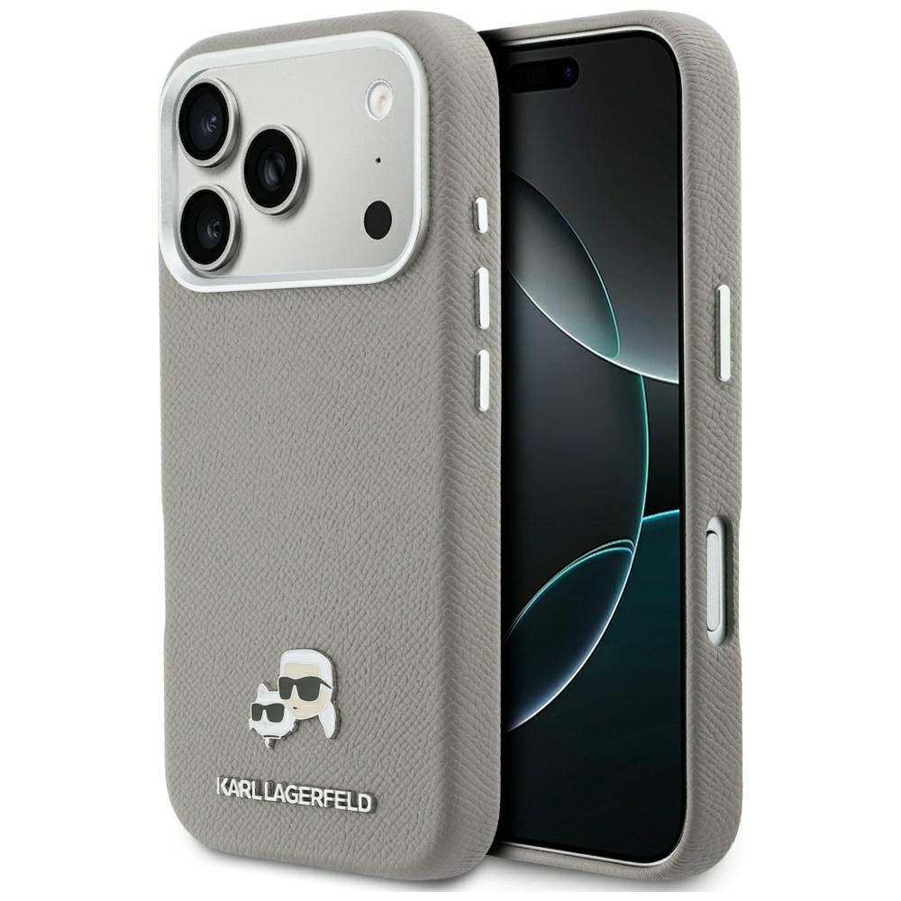 MagSafe-skal för Apple iPhone 17 Pro, Karl Lagerfeld, Saffiano Karl & Choupette Pins, Grå