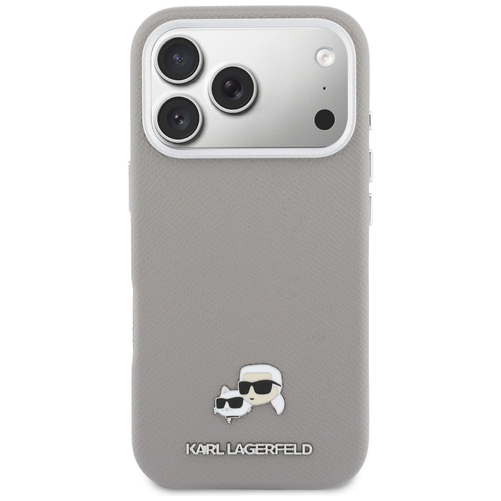 MagSafe-skal för Apple iPhone 17 Pro, Karl Lagerfeld, Saffiano Karl & Choupette Pins, Grå