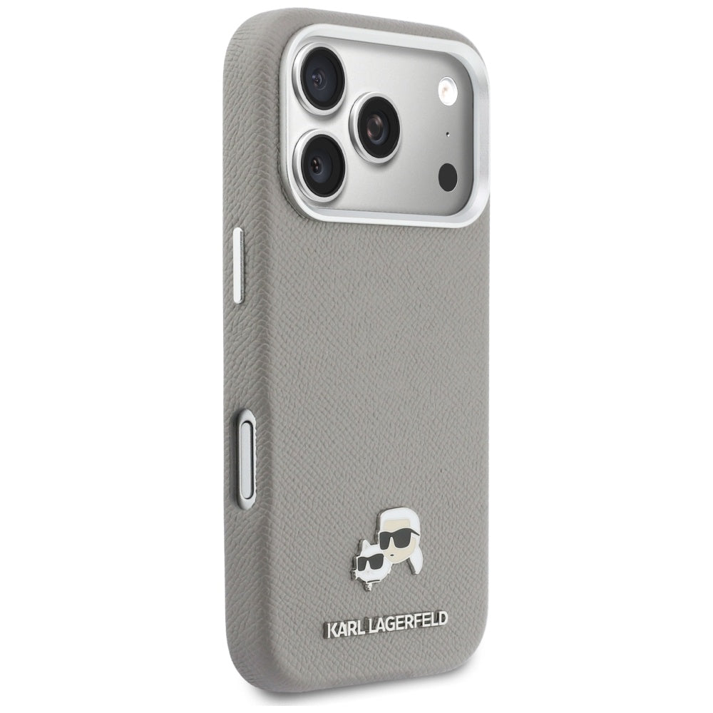 MagSafe-skal för Apple iPhone 17 Pro, Karl Lagerfeld, Saffiano Karl & Choupette Pins, Grå