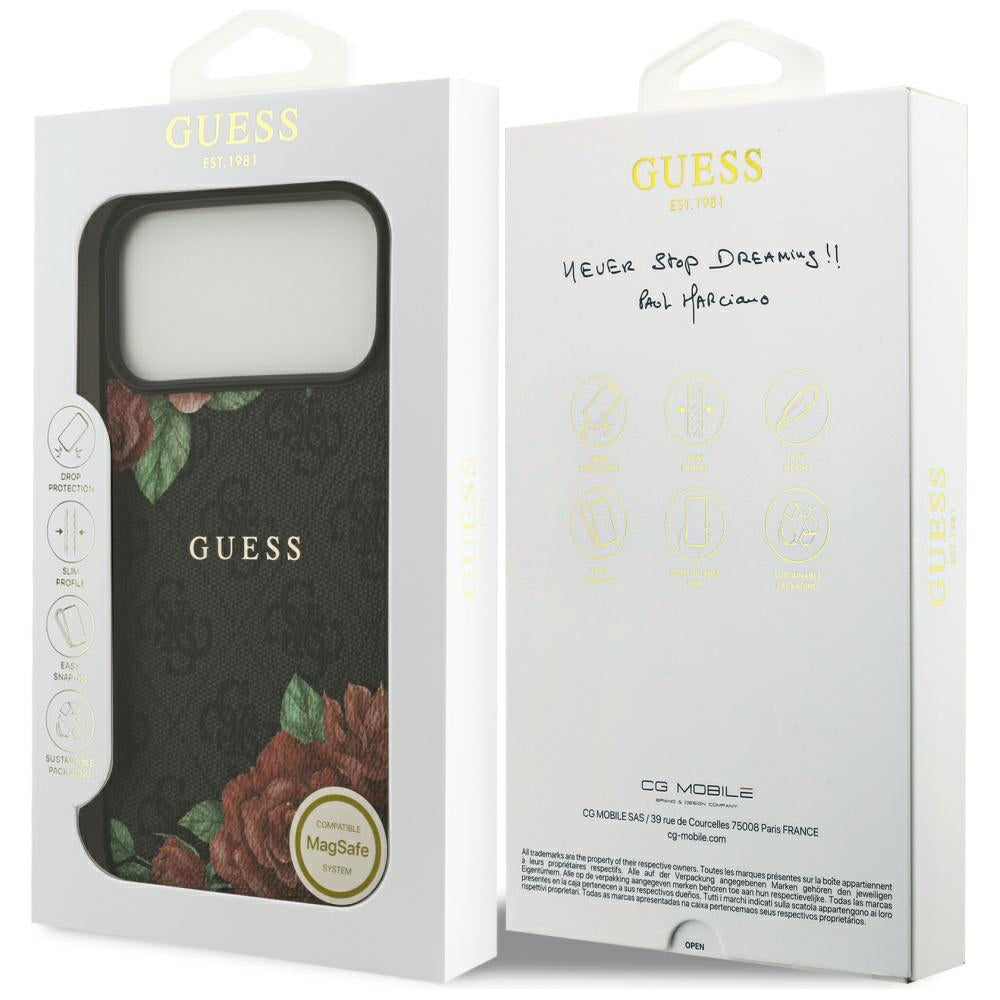 MagSafe-skal för Apple iPhone 17 Pro Max, Guess, 4G Flowers Print, Svart