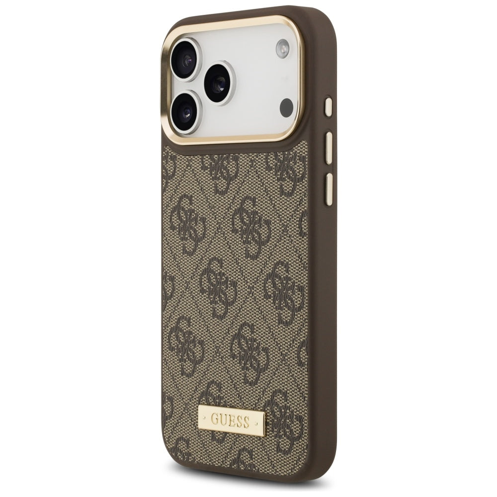 MagSafe Case for Apple iPhone 17 Pro Max, Guess, 4G Logo Plate, Brown