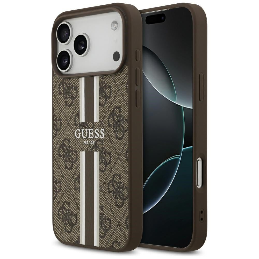 MagSafe-skal för Apple iPhone 17 Pro Max, Guess, 4G Printed Stripes, Brun