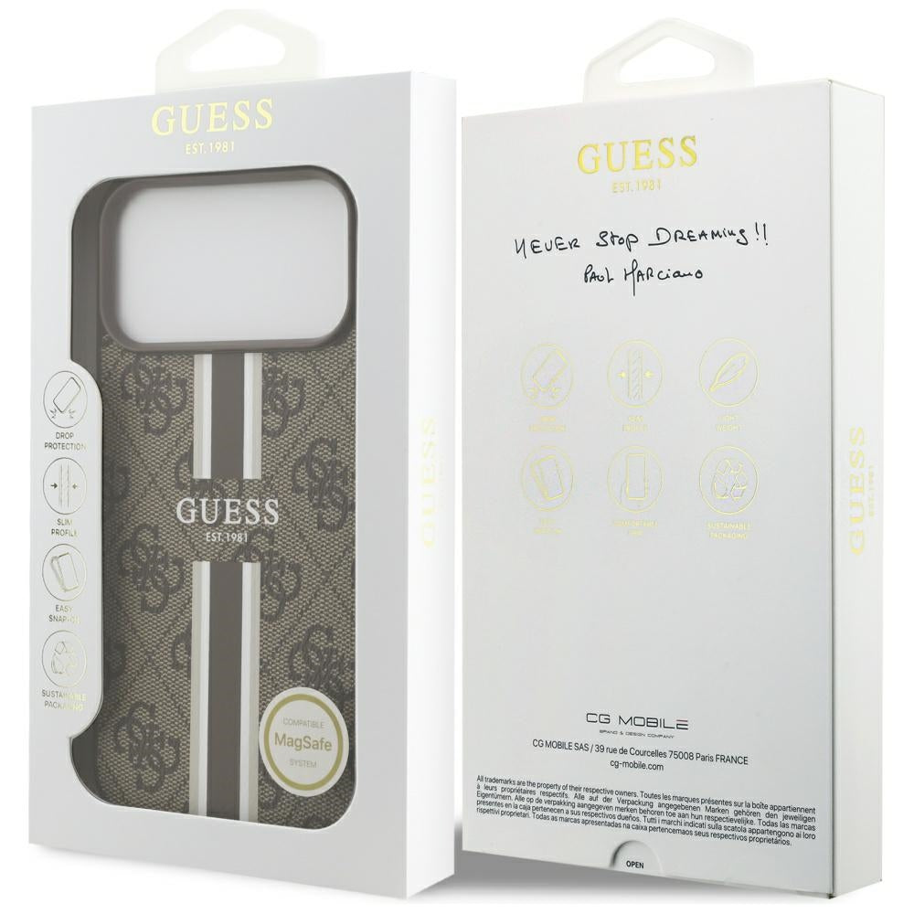 MagSafe-skal för Apple iPhone 17 Pro Max, Guess, 4G Printed Stripes, Brun