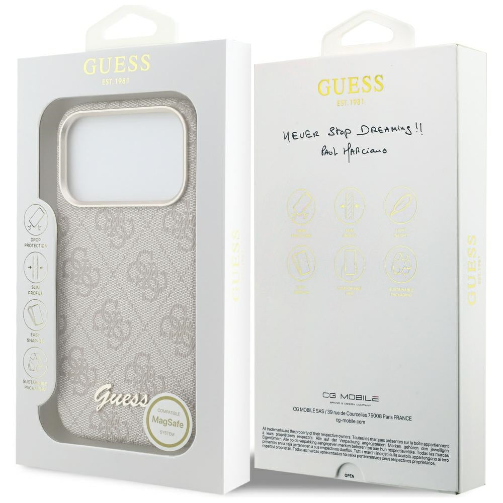 MagSafe-skal för Apple iPhone 17 Pro Max, Guess, 4G Script Logo, Rosa