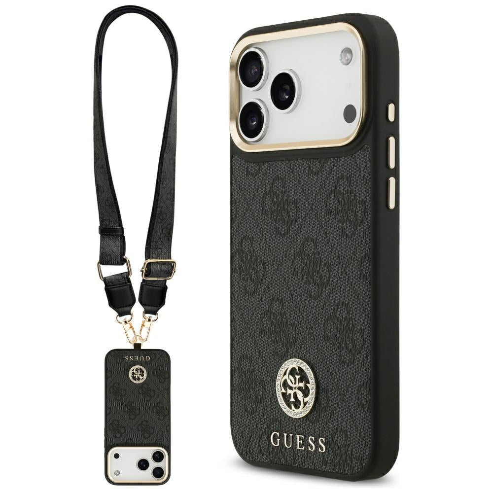 MagSafe-skal för Apple iPhone 17 Pro Max, Guess, 4G Strass Logo med Stor Rem, Svart