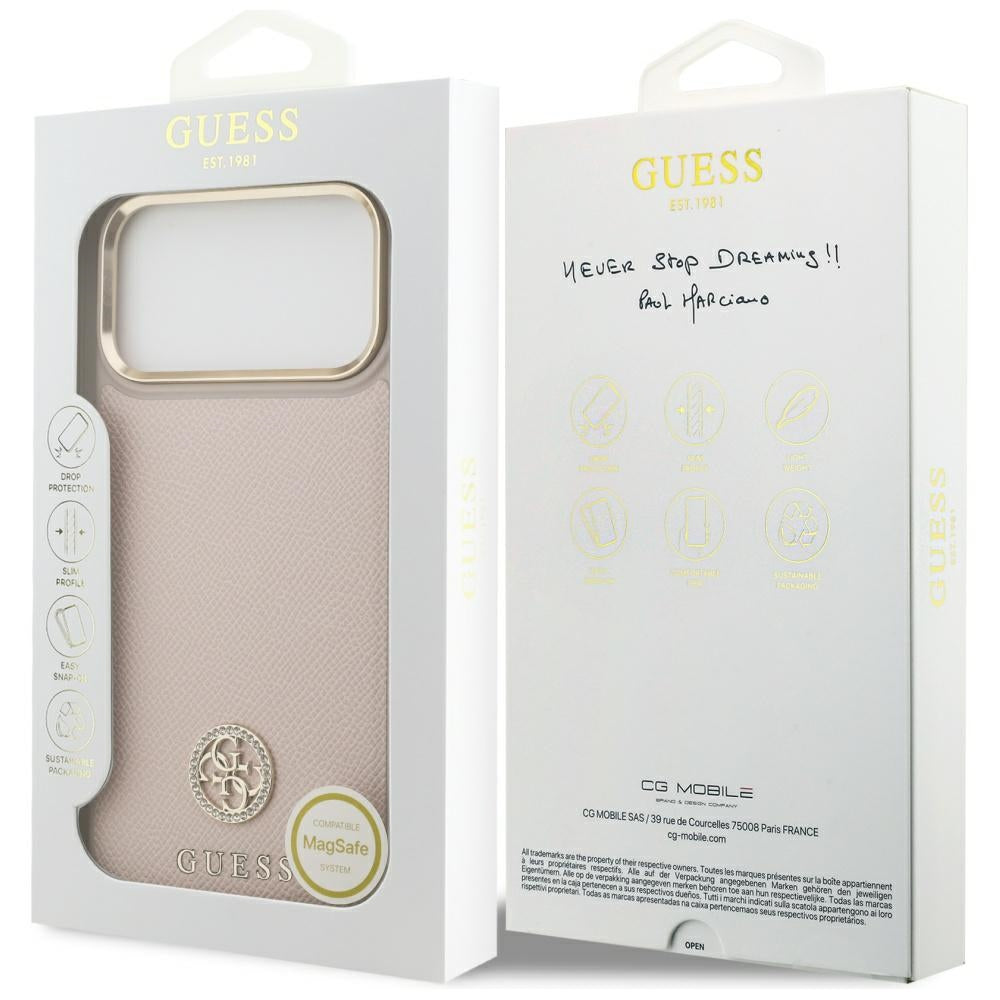 MagSafe-skal för Apple iPhone 17 Pro Max, Guess, Grained Strass Logo, Rosa
