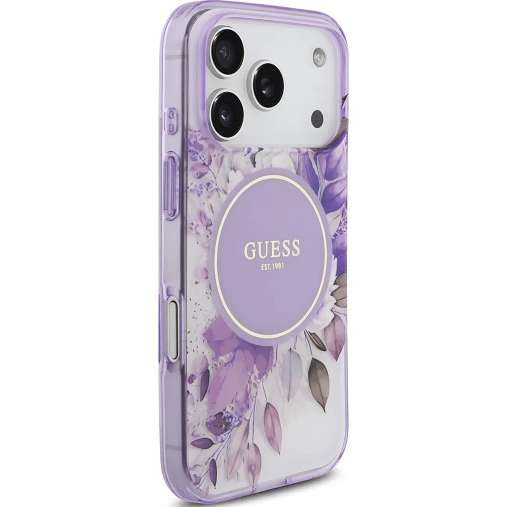 MagSafe-skal för Apple iPhone 17 Pro Max, Guess, IML Flower & Tonal Circle, Lila