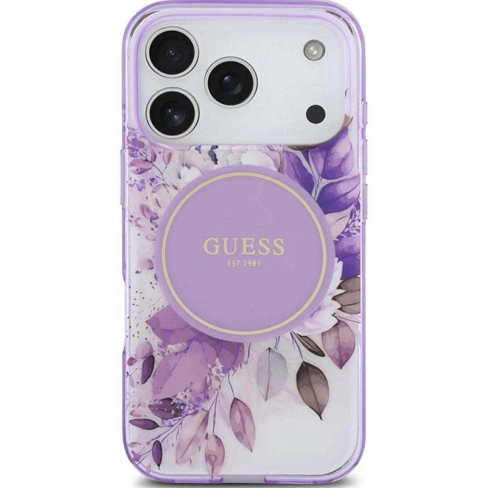 MagSafe-skal för Apple iPhone 17 Pro Max, Guess, IML Flower & Tonal Circle, Lila