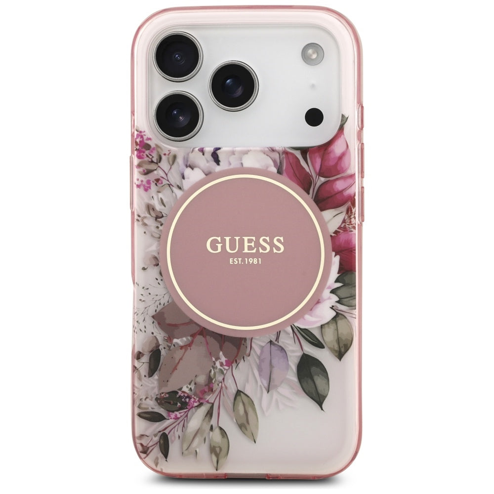 MagSafe-skal för Apple iPhone 17 Pro Max, Guess, IML Flower & Tonal Circle, Rosa