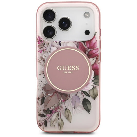 MagSafe-skal för Apple iPhone 17 Pro Max, Guess, IML Flower & Tonal Circle, Rosa