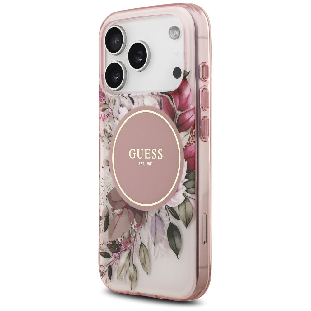 MagSafe-skal för Apple iPhone 17 Pro Max, Guess, IML Flower & Tonal Circle, Rosa