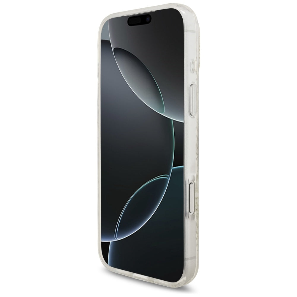 MagSafe-skal för Apple iPhone 17 Pro Max, Guess, IML Flowers Allover Electroplated with Pearl Strap, Vit