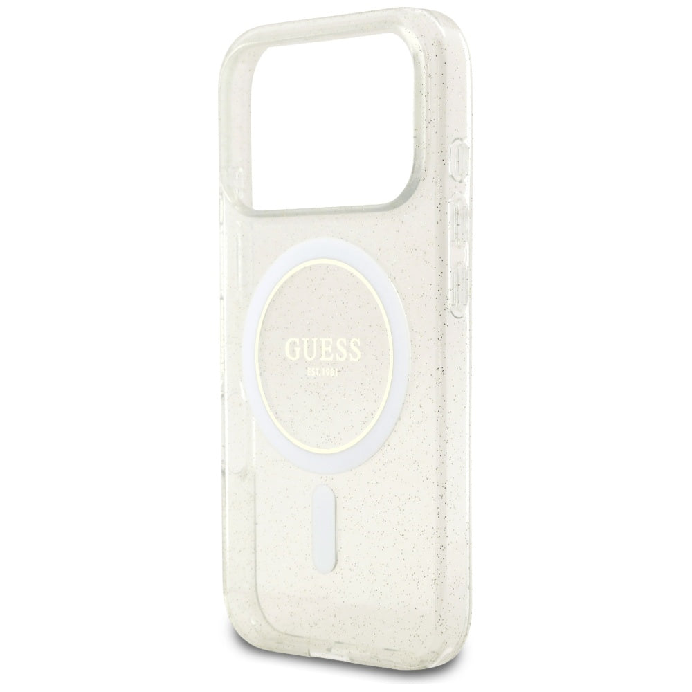 MagSafe-skal för Apple iPhone 17 Pro Max, Guess, IML Glitter med Pärlrem, Transparent