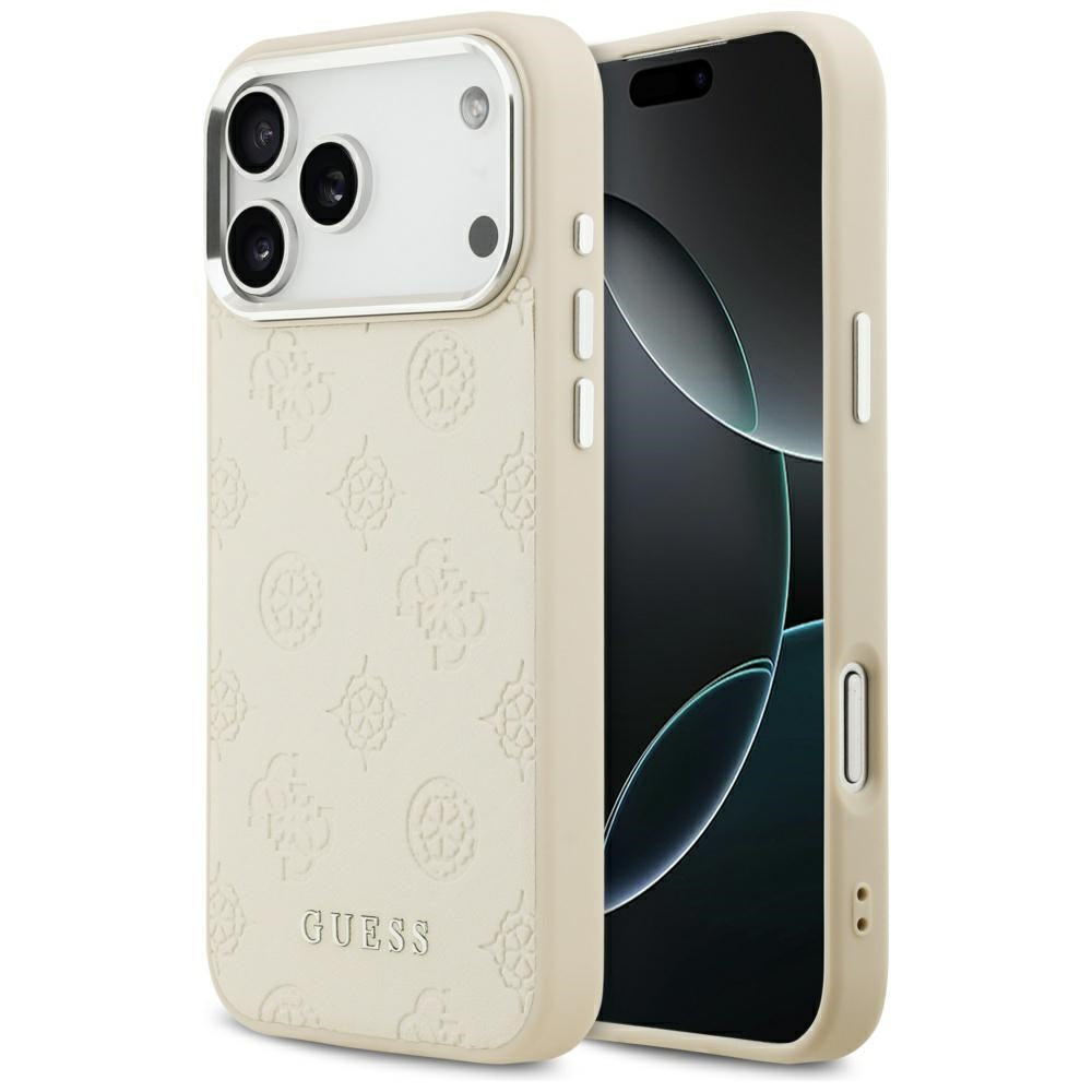 MagSafe Case for Apple iPhone 17 Pro Max, Guess, Peony Hot Stamp Script, Beige