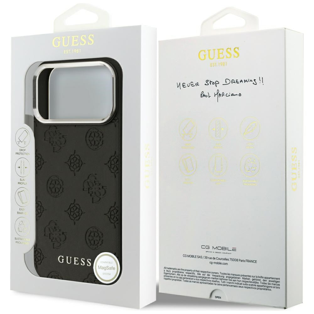 MagSafe Case for Apple iPhone 17 Pro Max, Guess, Peony Hot Stamp Script, Black