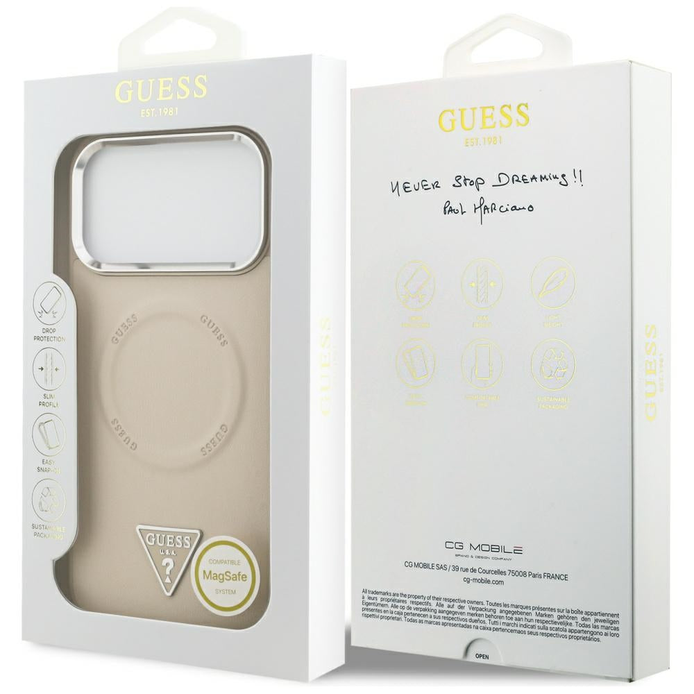 MagSafe-skal för Apple iPhone 17 Pro Max, Guess, Triangle Logo, Beige Silver
