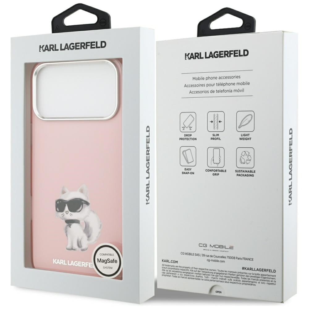 MagSafe-skal för Apple iPhone 17 Pro Max, Karl Lagerfeld, IML Aquarelle Logo Choupette, Rosa