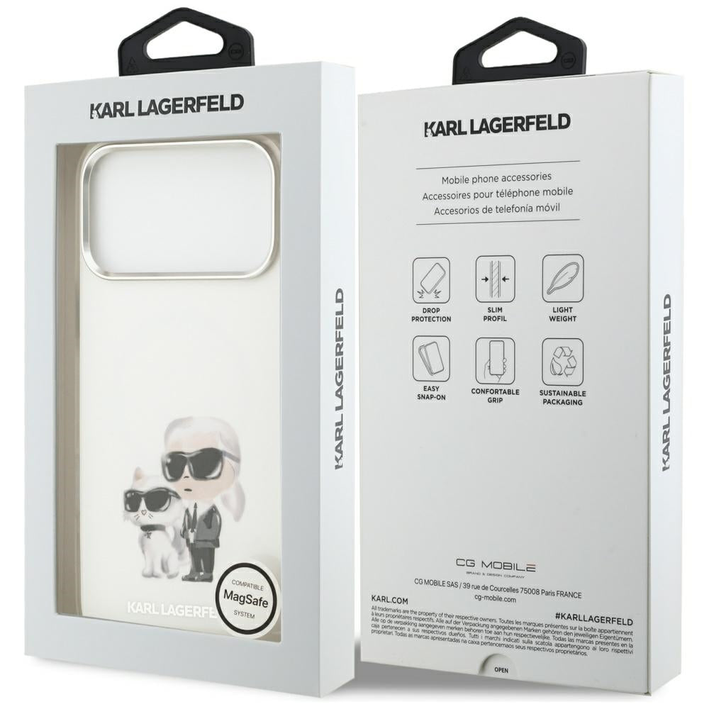 MagSafe-skal för Apple iPhone 17 Pro Max, Karl Lagerfeld, IML Aquarelle Logo Karl & Choupette, Vit