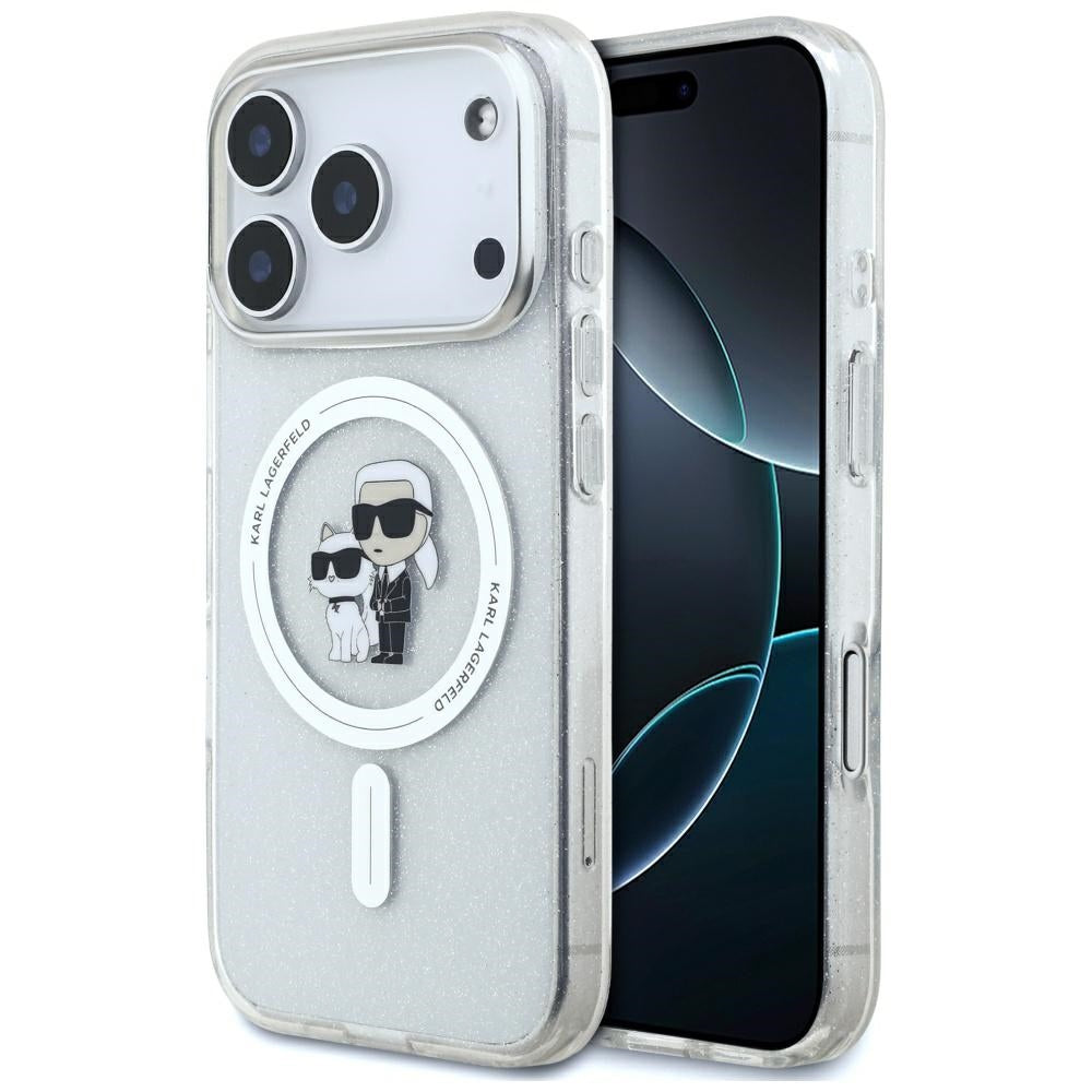 MagSafe-skal för Apple iPhone 17 Pro Max, Karl Lagerfeld, IML Glitter Karl & Choupette, Transparent